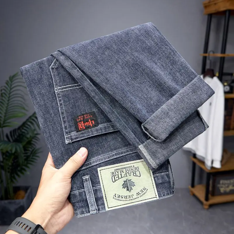 26 New Men's Jeans Slim Fit Small Feet Four Season Embroidered Pants High-quality Classic Colors