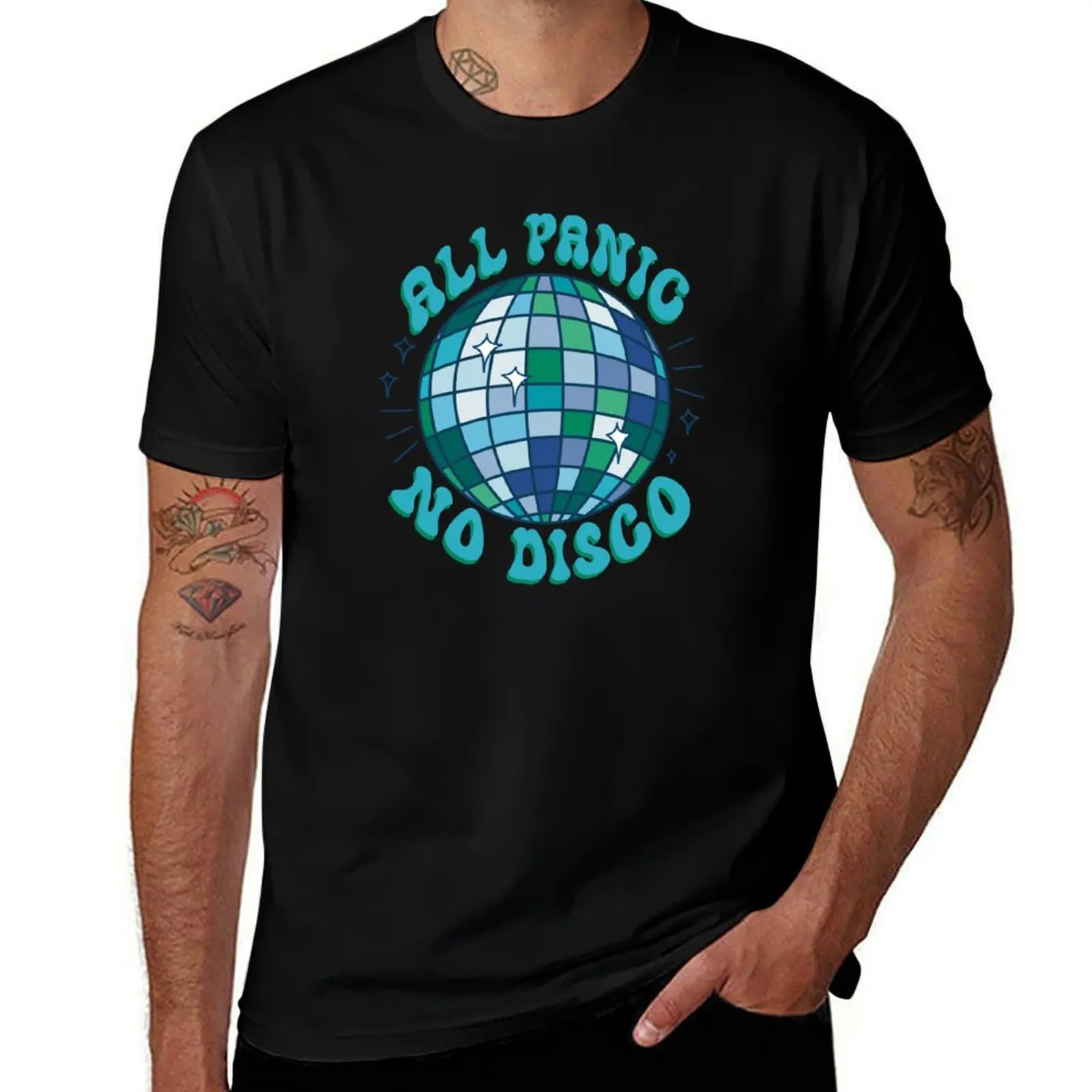 

All Panic No Disco - Blue T-Shirt funny t shirts dark humor t shirts for man graphic vintage funny t shirts cotton T-shirt