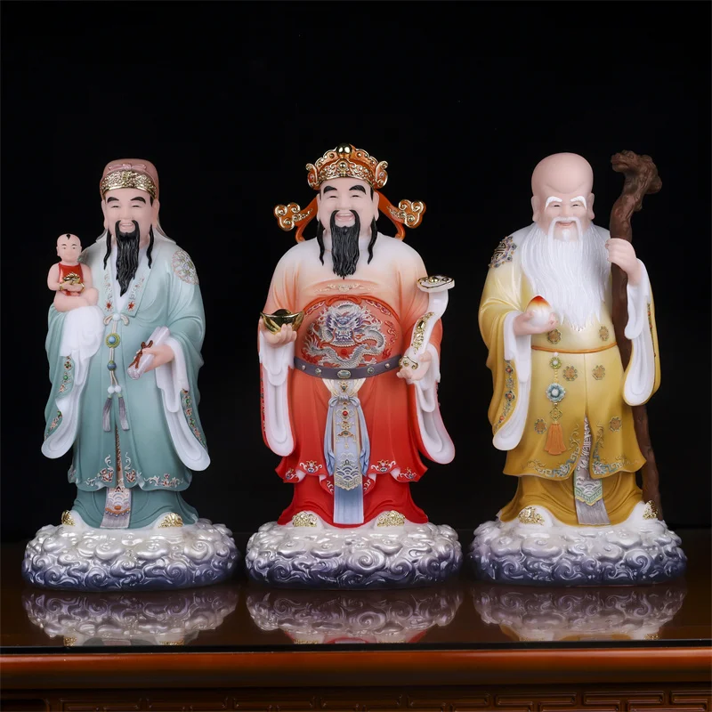 

A SET 3PCS Asia HOME SHOP Good luck buddha efficacious bless jade Fu Lu Shou Gods safe health patron saint FENG SHUI statue