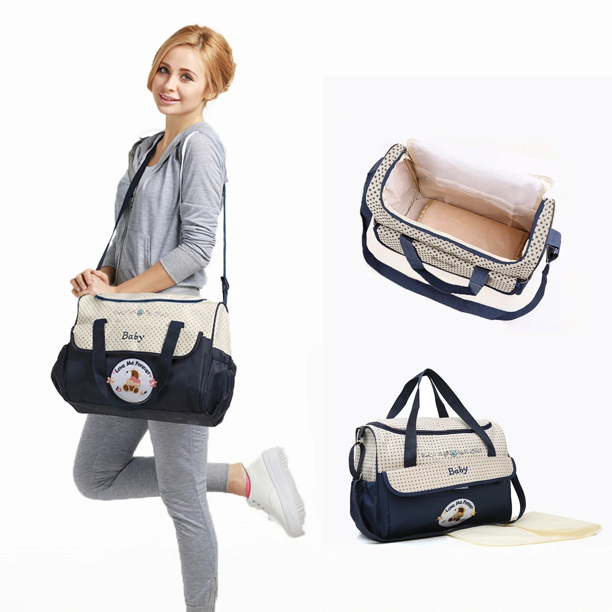 Lightweight Large capacity fashion waterproof cartoon bear One shoulder oblique span bag Mom bag portable mommy bag diaper bag
