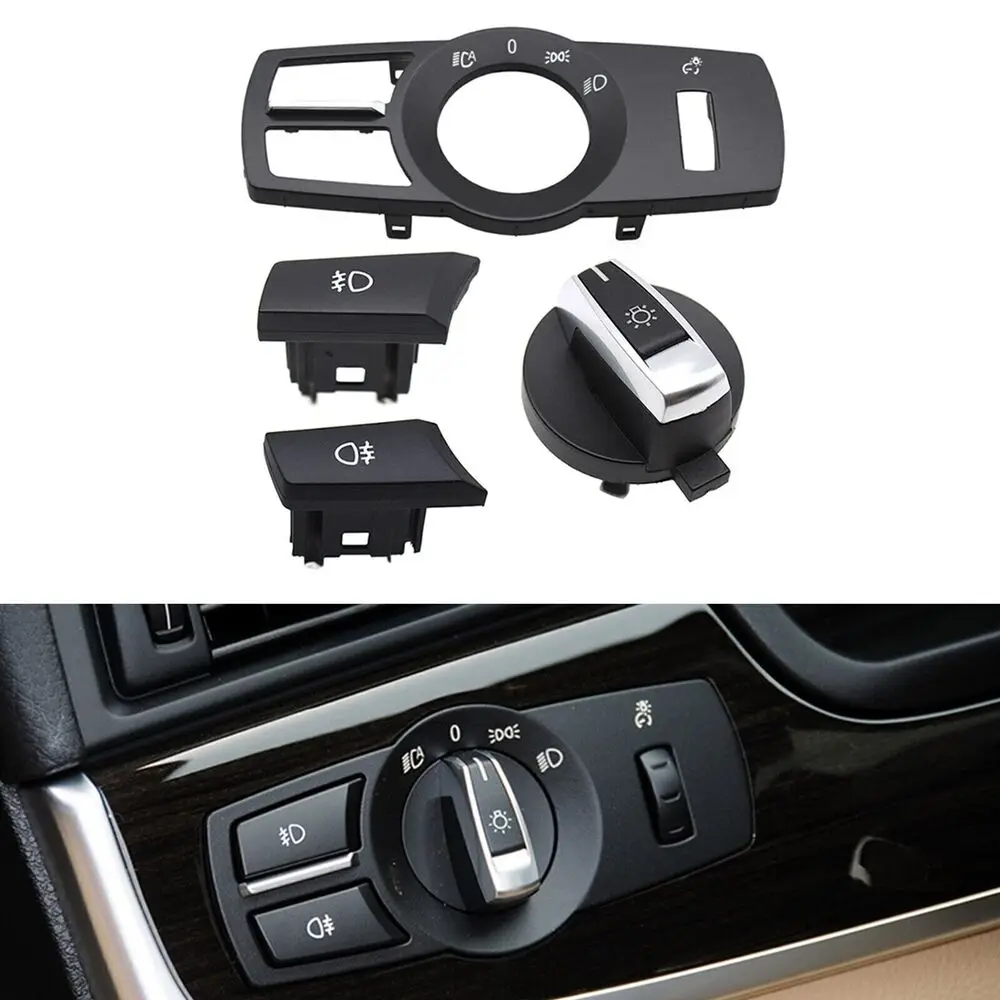 

Matte Black 4 Central Headlight Switch Panel Switch Buttons Suitable For BMW 5 Series F10 F11 F01 F02 2010-2017