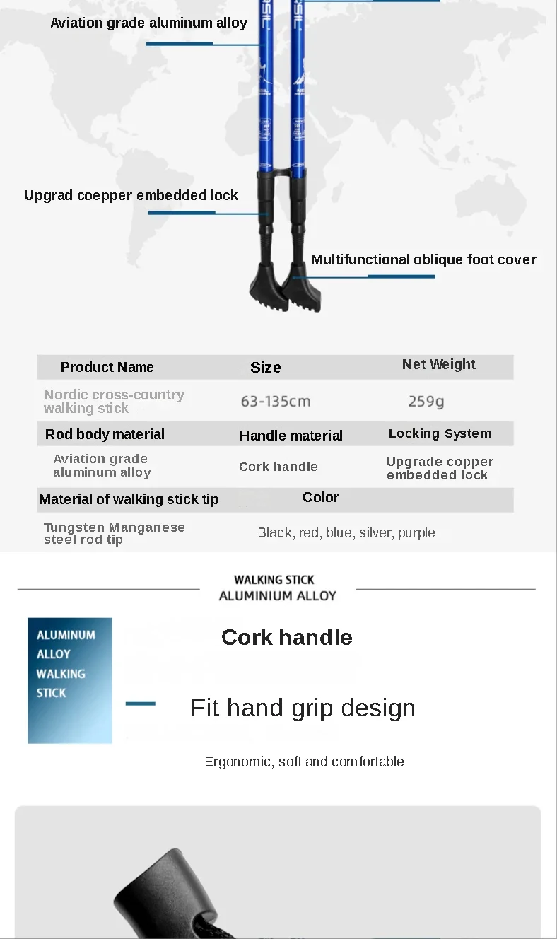 2 Stück Outdoor Aluminium Trekkingstöcke für Wandern, Nordic Walking, Verstellbare Leichtgewichtige Kletterstöcke für Bergsteigen – Detail 5