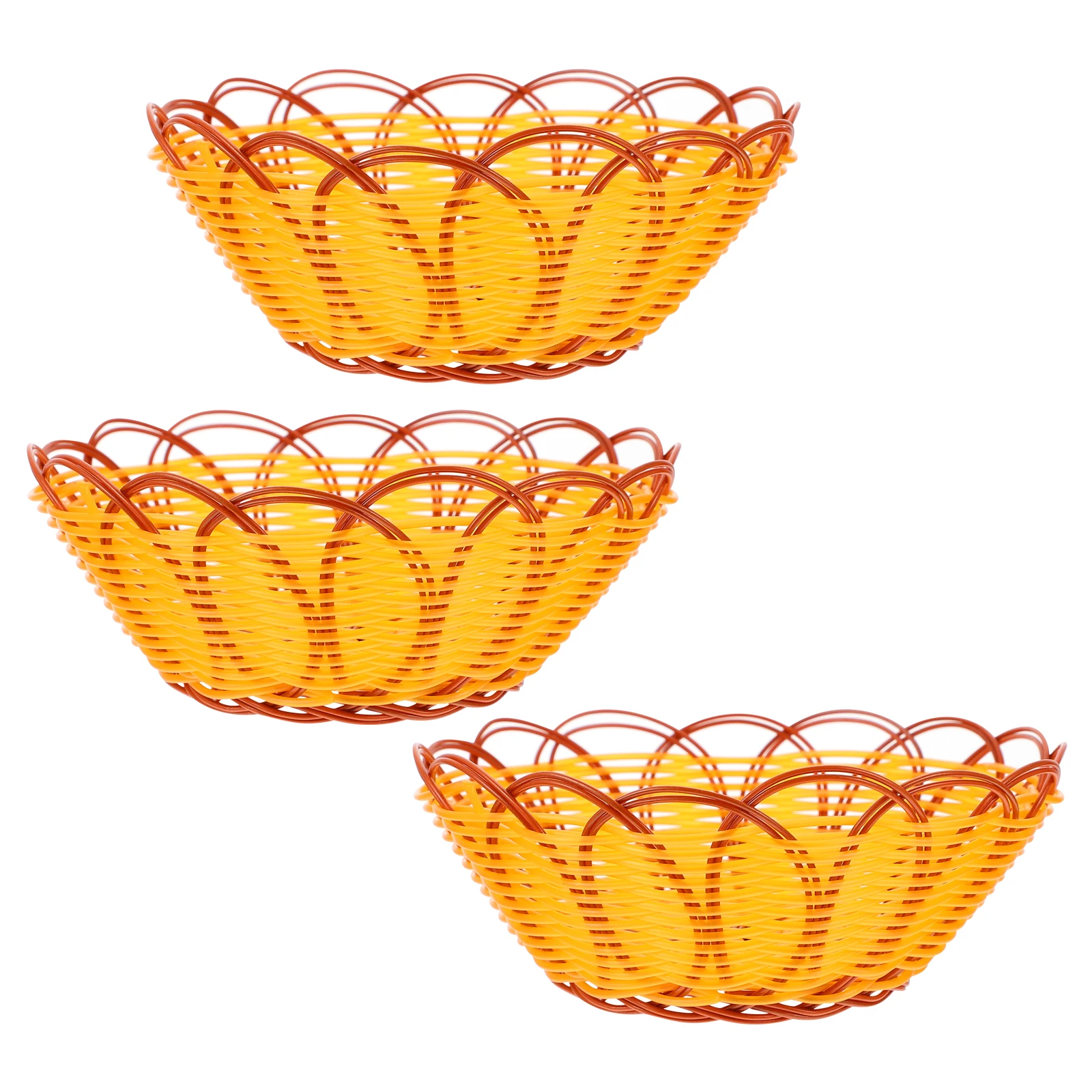 

3pcs Snack Baskets 15cm Deep Round Yellow Edge Food Containers Plastic Storage Boxes Bread Vessels Fruit Baskets Kitchen
