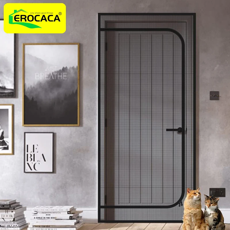 EROCACA Black Zipper Door Screen Anti-cat Door Curtain Right & Left Opening Shape Anti-mosquito Mesh Screen for Pet Living Room