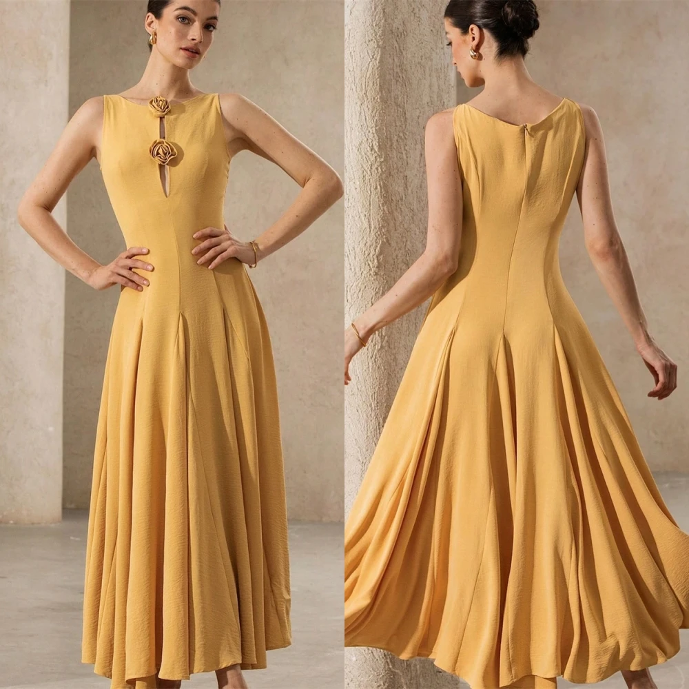 

Customized Elegant Jersey Boat Neck Evening Dress Delicate Flowers Prom Dresses Temperament Sleeveless Special Occasion Gowns