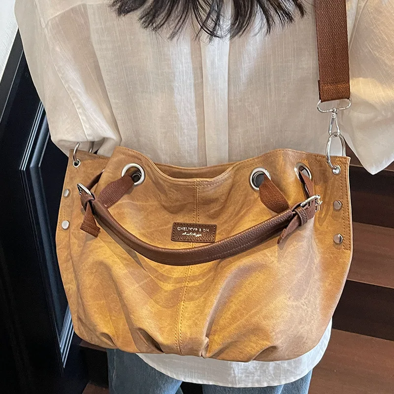 

Vintage Tote Bag - Large Capacity PU Commuter Handbag for Women, Lazy Style Work & School Bag