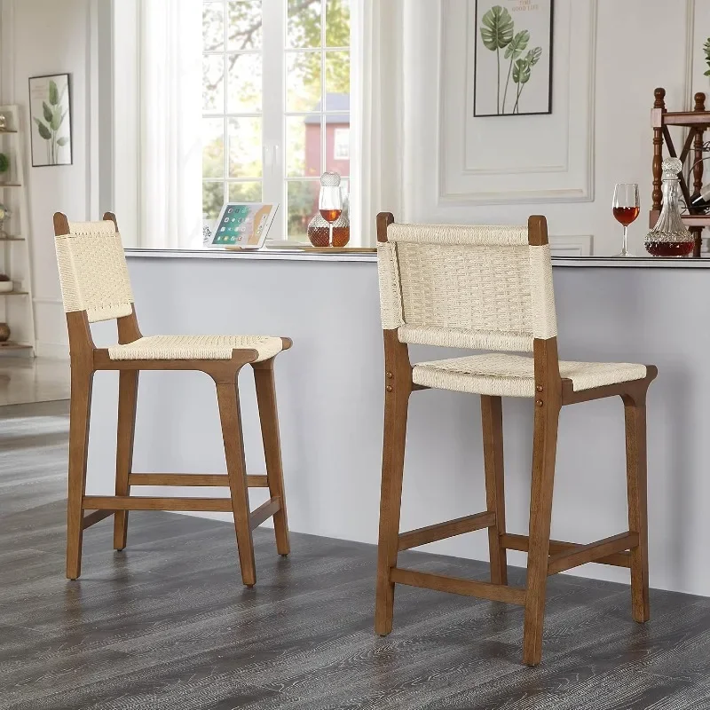 Nordic Kitchen Woven Bar Stools Counter Height Wooden 24