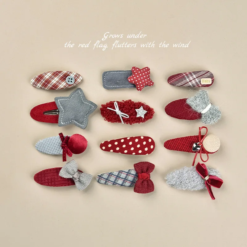 

2025 Sweet Girls Fabric Hair Clips Red Bow Star Hair Accessories for Kids Children Hair Ornaments Cute Hairpins