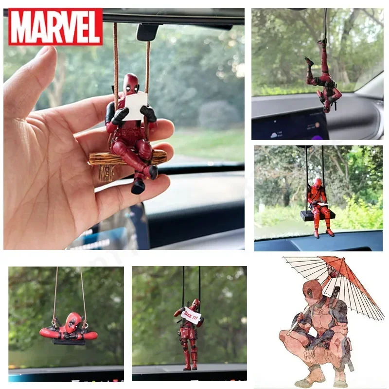 Cartoon Disney Deadpool Car Rearview Mirror Pendant Reading Small Mean Hand Action Figure Car Pendant Cars  Accessory