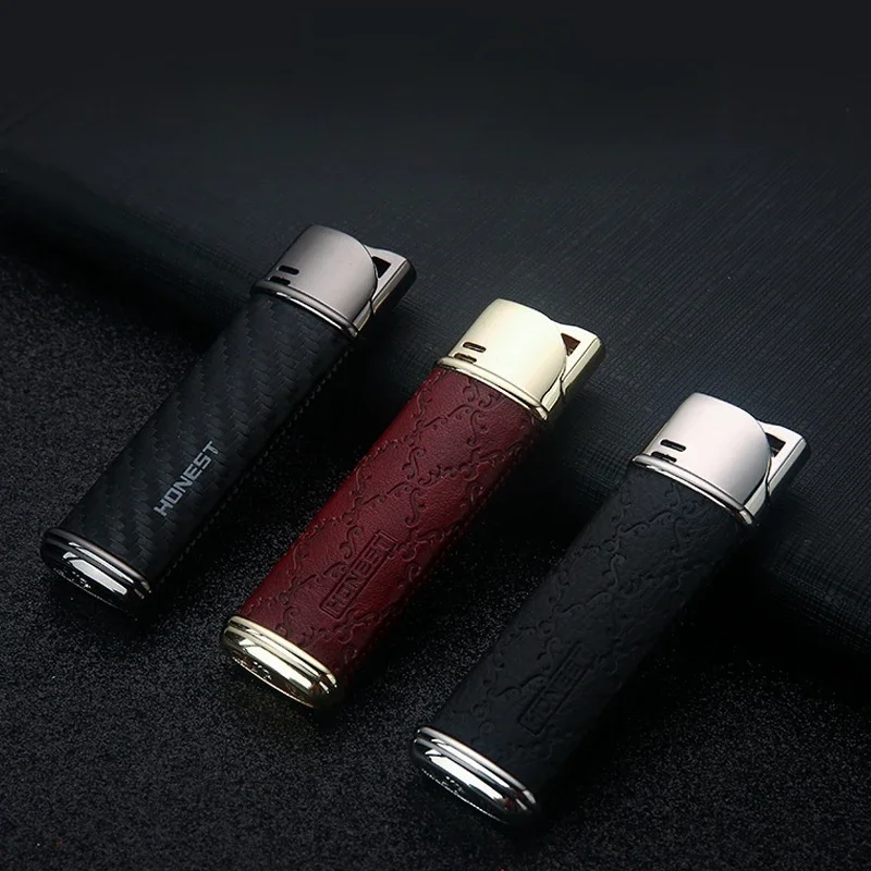 HONEST Direct Gas Lighter Creative Leather Torch Cigarette Lighter Outdoor Portable Windproof Butane Gas Smoking Accessories