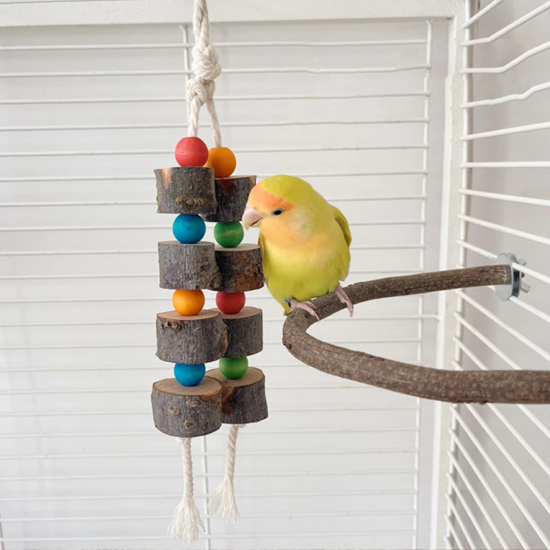 1Pc Bird Toy Funny Wooden Blocks Parrot Chewing Toys Parrots Hanging Chewing Rope Swing Colorful Parrots Chewing Training Tool