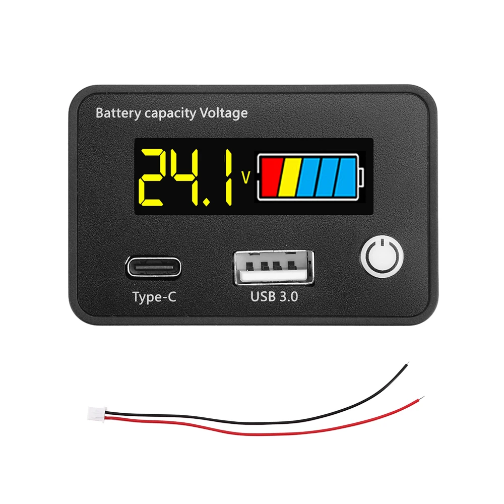 DC8-30V USB 3.0+Tpye-C 6140 Li-ion Battery Capacity Indicator Automotive Motorcycle LCD Green Display Battery Level Tester