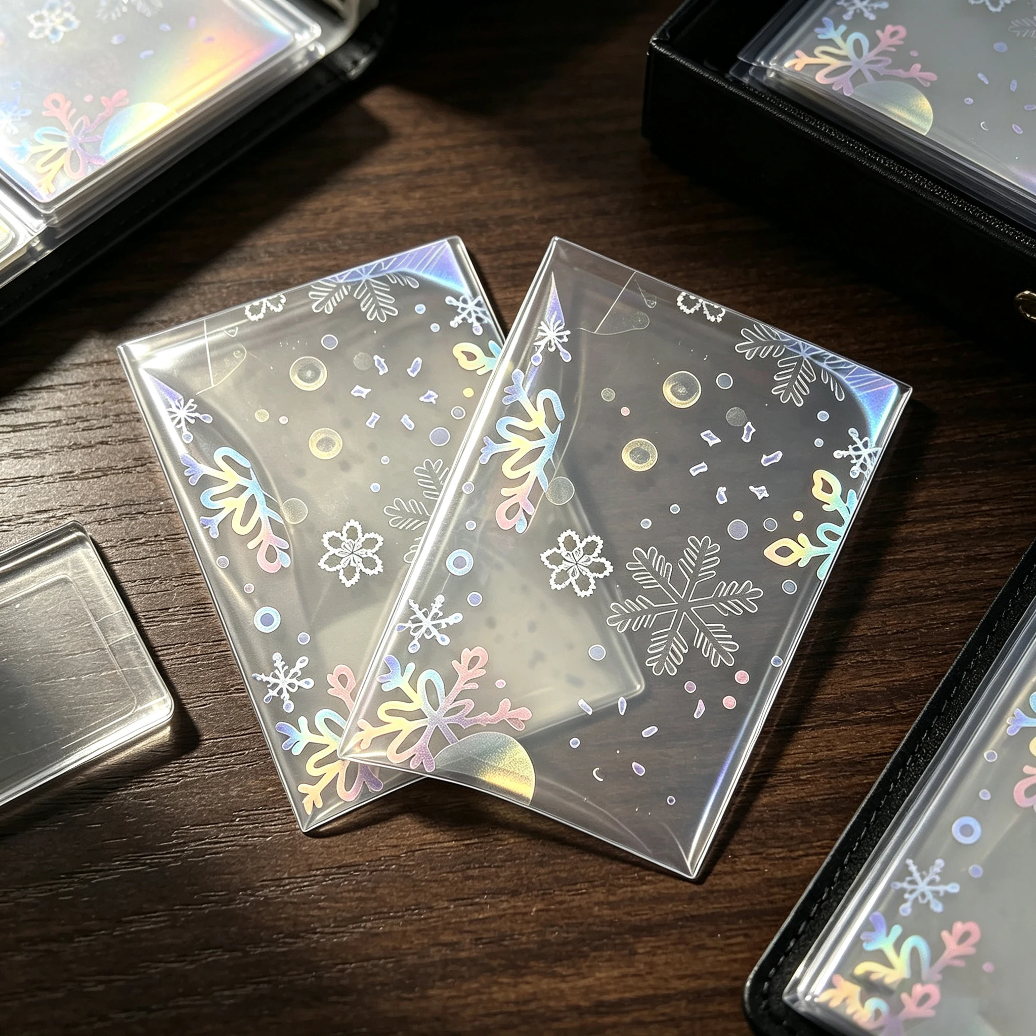 Holographic Card Sleeves, 56*88/61*88/65*90 Snowflake Transparent Card Protector for Tcg Standard Sized view 2