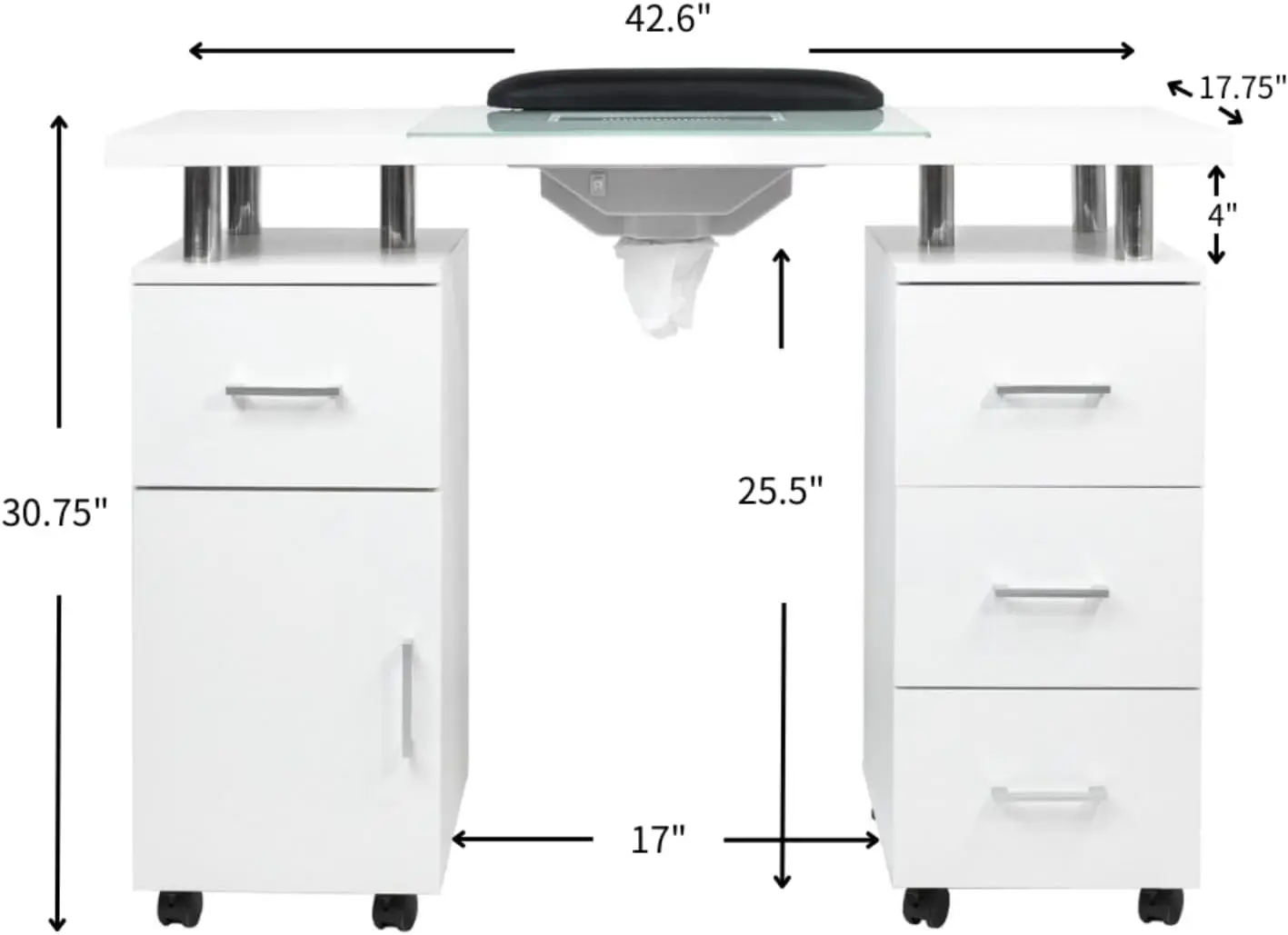 Mesa GLASS GLOW WHITE II Salon Nail Table Móveis e equipamentos de salão, versão leve