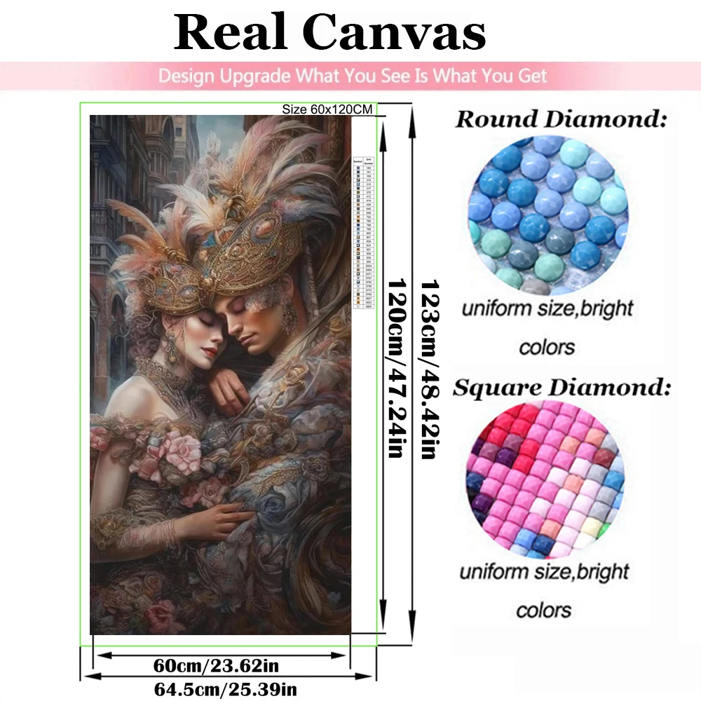 Venetian Mask Couple 5D Large Diamond Painting Cross Stitch Kit 5D DIY Diamond Embroidery Portrait Mosaic Handicraft Home Decor