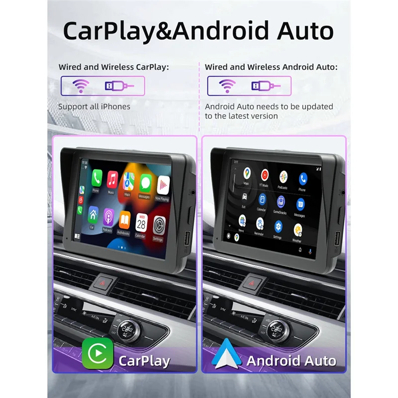 7Inch Car Radio with Dashcam, Dash Mount CarPlay & Android Auto, Car Stereo Bluetooth, Mirror Link, FM, Reversing Camera