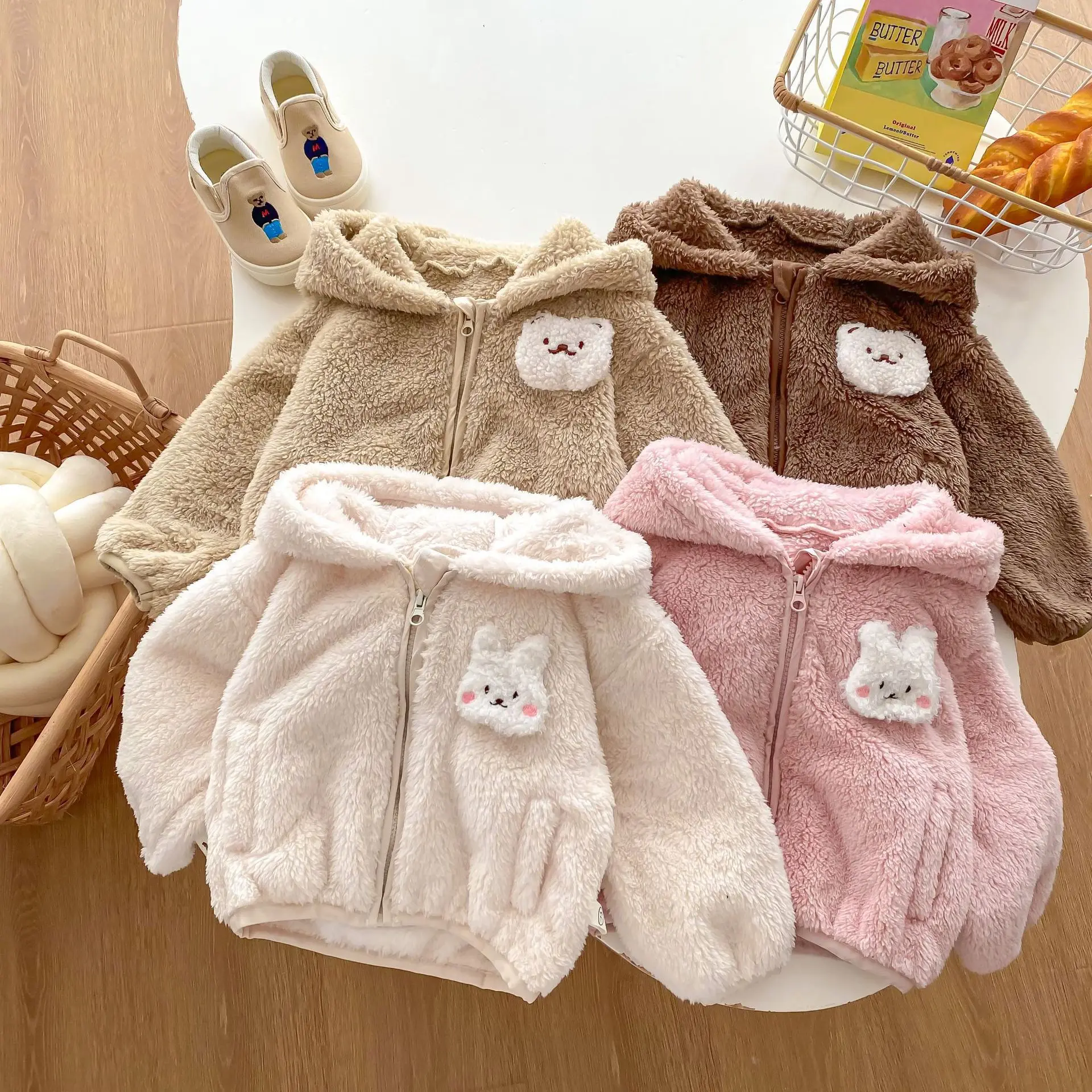 

Winter Warm Newborn Baby and Girls Lovely Hooded Cartoon Full Fleece Zip Puff Jackets Kids Track Coats Child Outfit Tops 0-6 Yrs