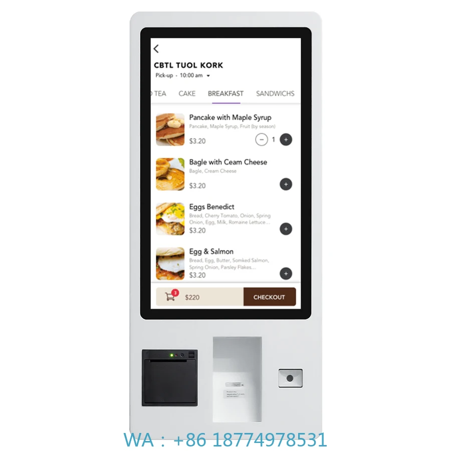 l Signage Touch Screen QR Code Scan and Printer Self Service Payment Kiosk Restaurant / Supermarket Digita