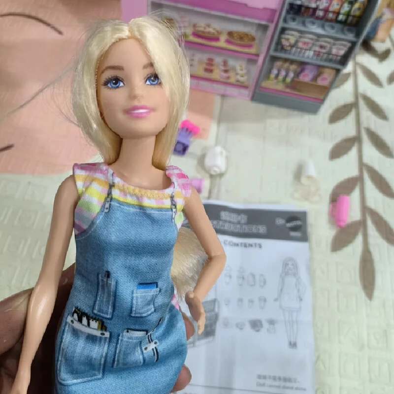 Barbie boneca cafeteria jogar conjunto crianças profissional barista experiência rico acessórios diy bebidas brinquedo meninas presente de natal