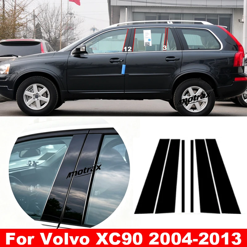 For Volvo XC90 MK1 2003-2014 Car Window Trim Cover Middle Pillar Stickers B C Column Posts Black Carbon Fiber Accessories