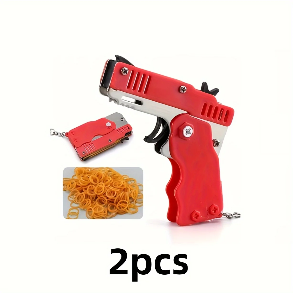 Juguete de pistola con banda de goma, Mini juguete lanzador de banda de goma plegable de metal, múltiples combinaciones de colores, 2 uds.