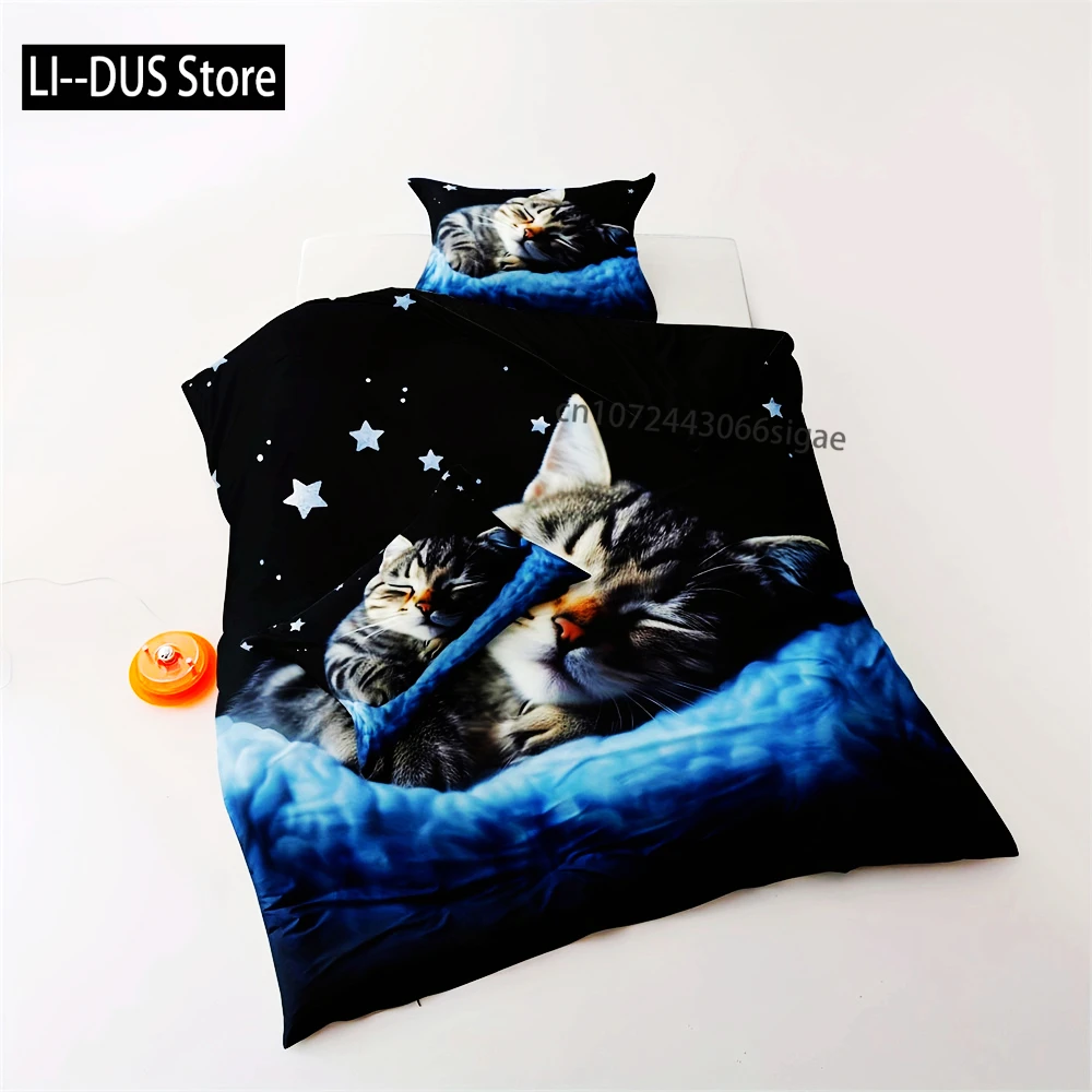 2/3pcs Duvet Cover Set, Soft And Comfortable, Cat Duvet Cover, Cat Girl Bedding Set 3d Cat Pattern Bedding Set,Core Not Included