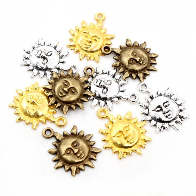 21x17mm 15pcs Antique Silver Plated Gold plated Bronze Sun Handmade Charms Pendant:DIY Jewelry Findings for bracelet necklace