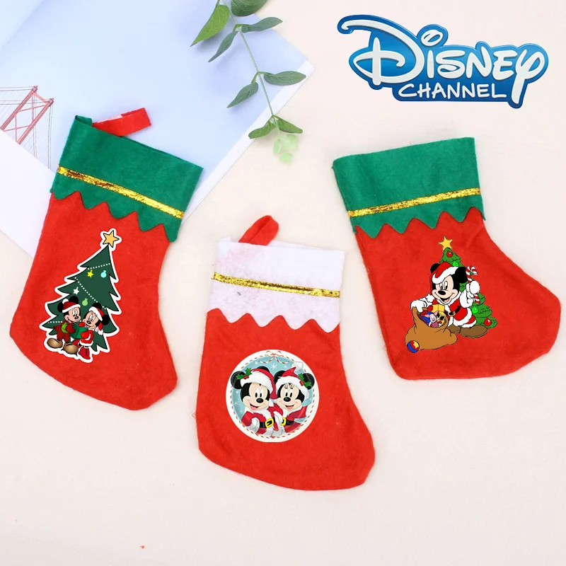 Bolsa de medias navideñas de Mickey Mouse, regalo de Navidad, bolsa de dulces, decoración para el hogar, calcetín de Año Nuevo, decoración de árbol de Navidad, regalo para niños y niñas