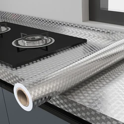 Kitchen Wallpaper Stickers Self Adhesive Aluminum Foil Oil Proof Waterproof Stickers for Countertop Drawer Cabinets Film Sticker
