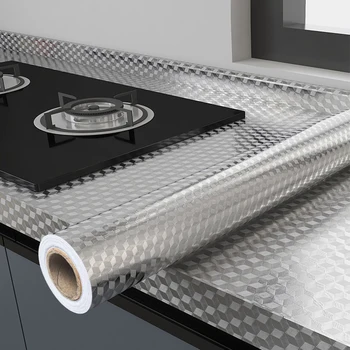Küchen-Tapetenaufkleber, selbstklebende Aluminiumfolie, ölbeständig, wasserfest, Aufkleber für Arbeitsplatte, Schubladen, Schränke, Filmaufkleber