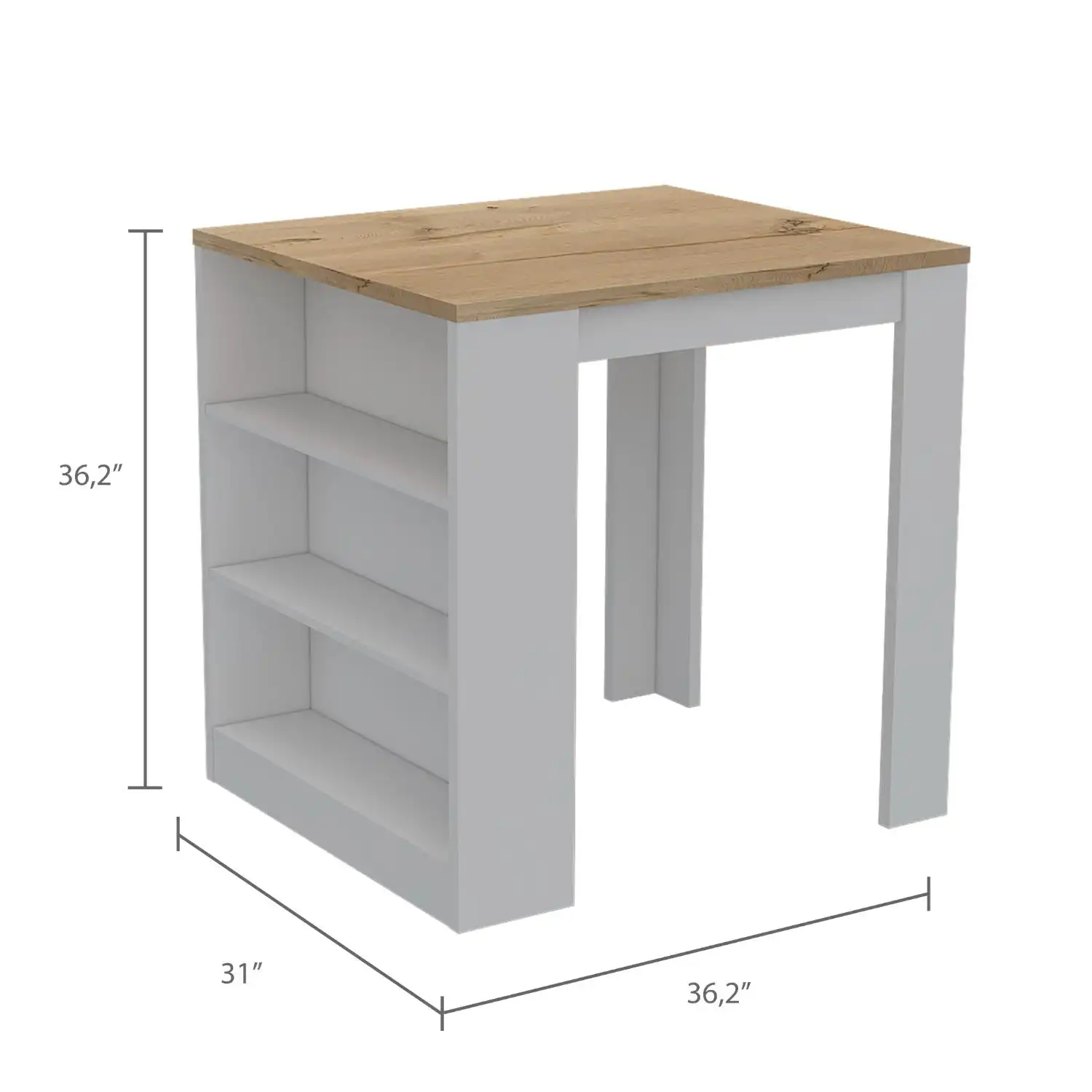 Tanna Kitchen Counter Dining Table ,Two Legs, Three Side Shelves White / Light Oak