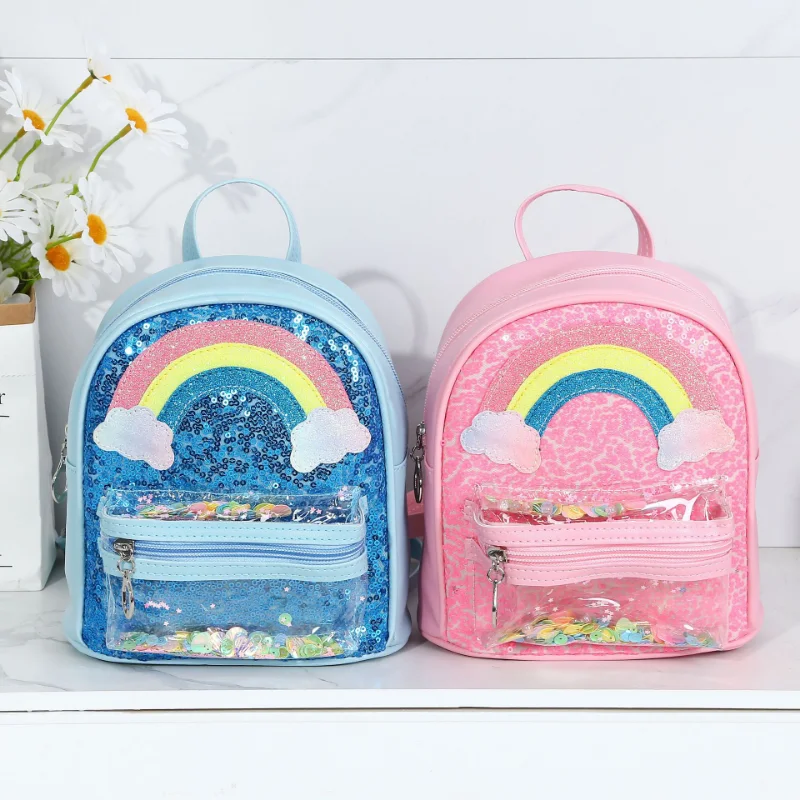 Kindergarten School Bag Sequin Princess Rainbow Children's Personality Backpack Cartoon Large Capacity Kids Bag