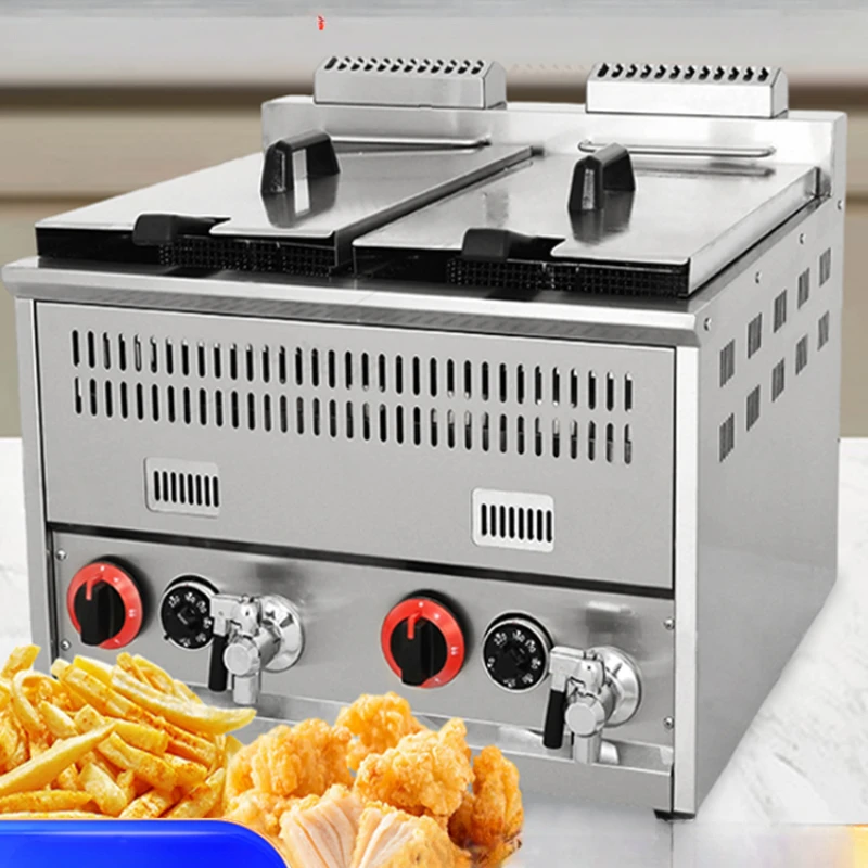 Desktop fryer stall gas frying skewers chicken chops French fries automatic temperature control large-capacity fritters machine