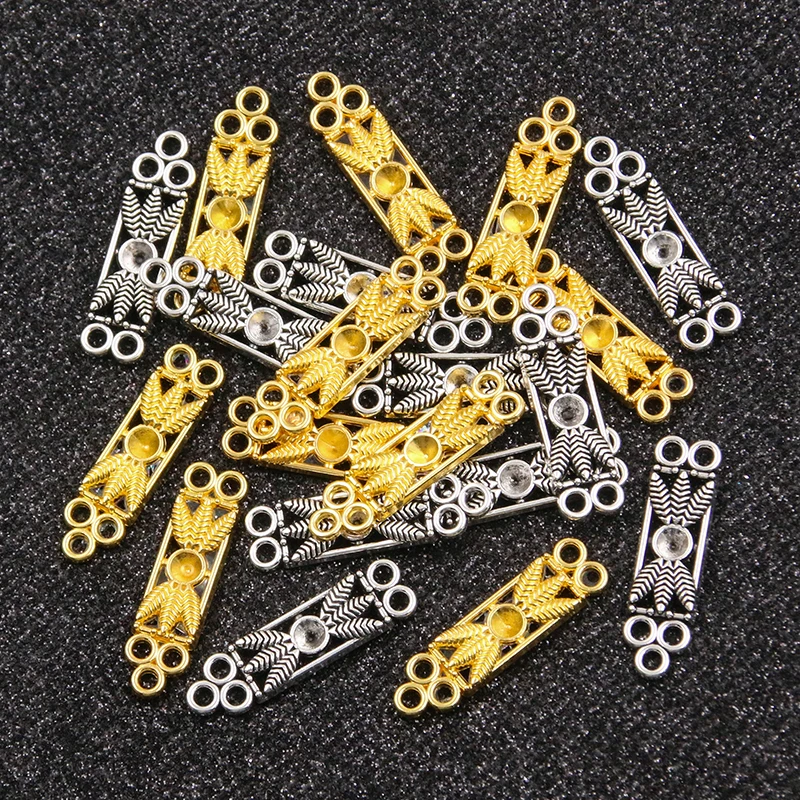 20PCS 8*28mm 2 Color Wholesale Metal Alloy Stick Flower Charm Plated Porous Connector For DIY Drop Earrings Jewelry Making