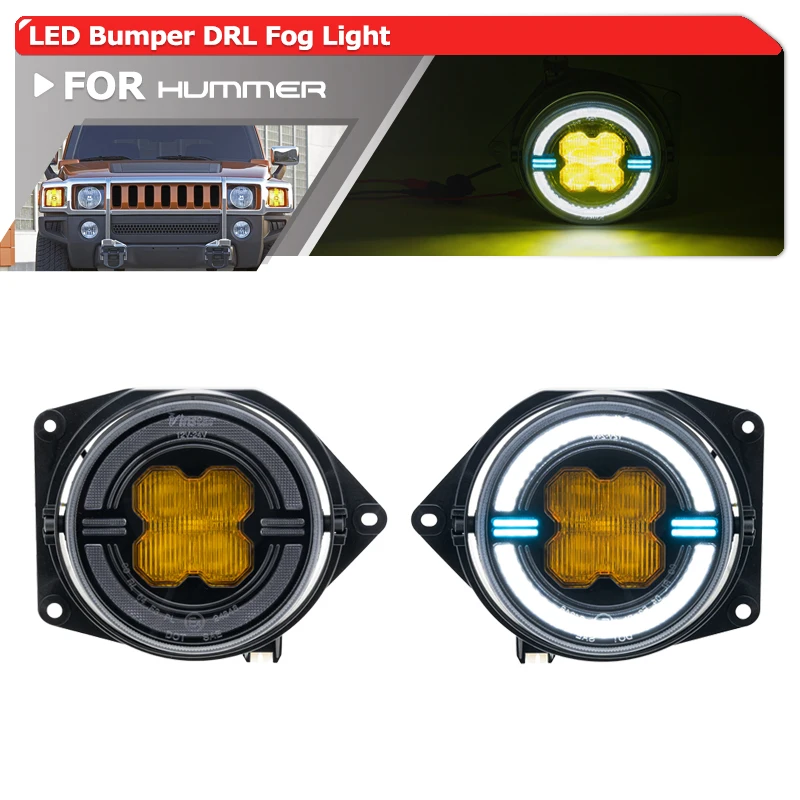 4300K LED Bumper 2in1 Driving Fog Lights Assemblies w/DRL Halo Daylights For Hummer H3 2006-2010 H3T 2009 2010 Car Running Lamp