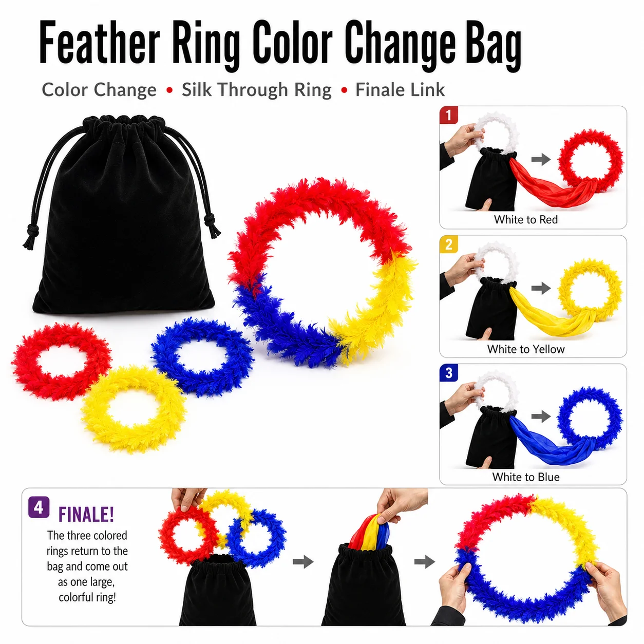 color-changing-feather-circle-magic-set-silk-scarf-through-ring-stage-magic-tricks-props