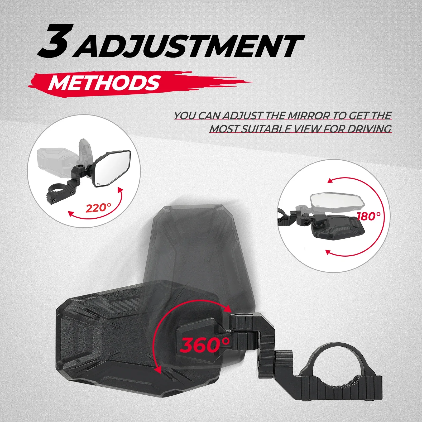 UTV Side Mirrors 3 Adjust Methods For 1.65