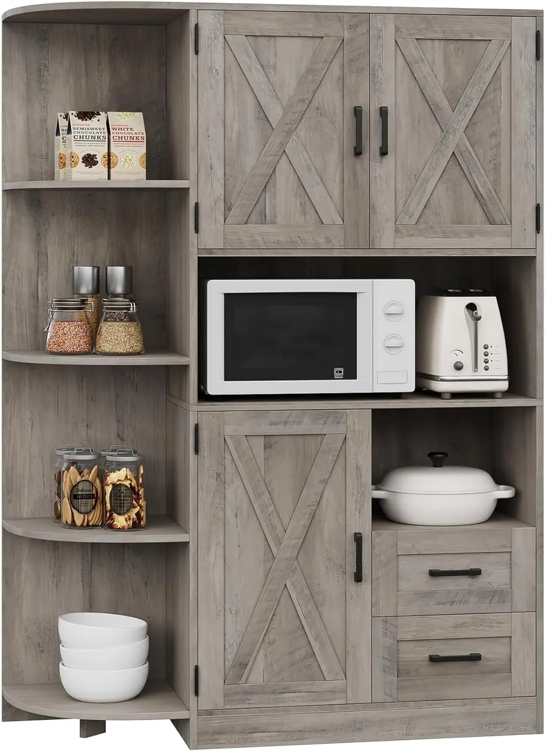 

z 60.4" Farmhouse Kitchen Pantry Storage Cabinet Freestanding Hutch with Doors & Shelves Buffet Sideboard with Microwave Stand