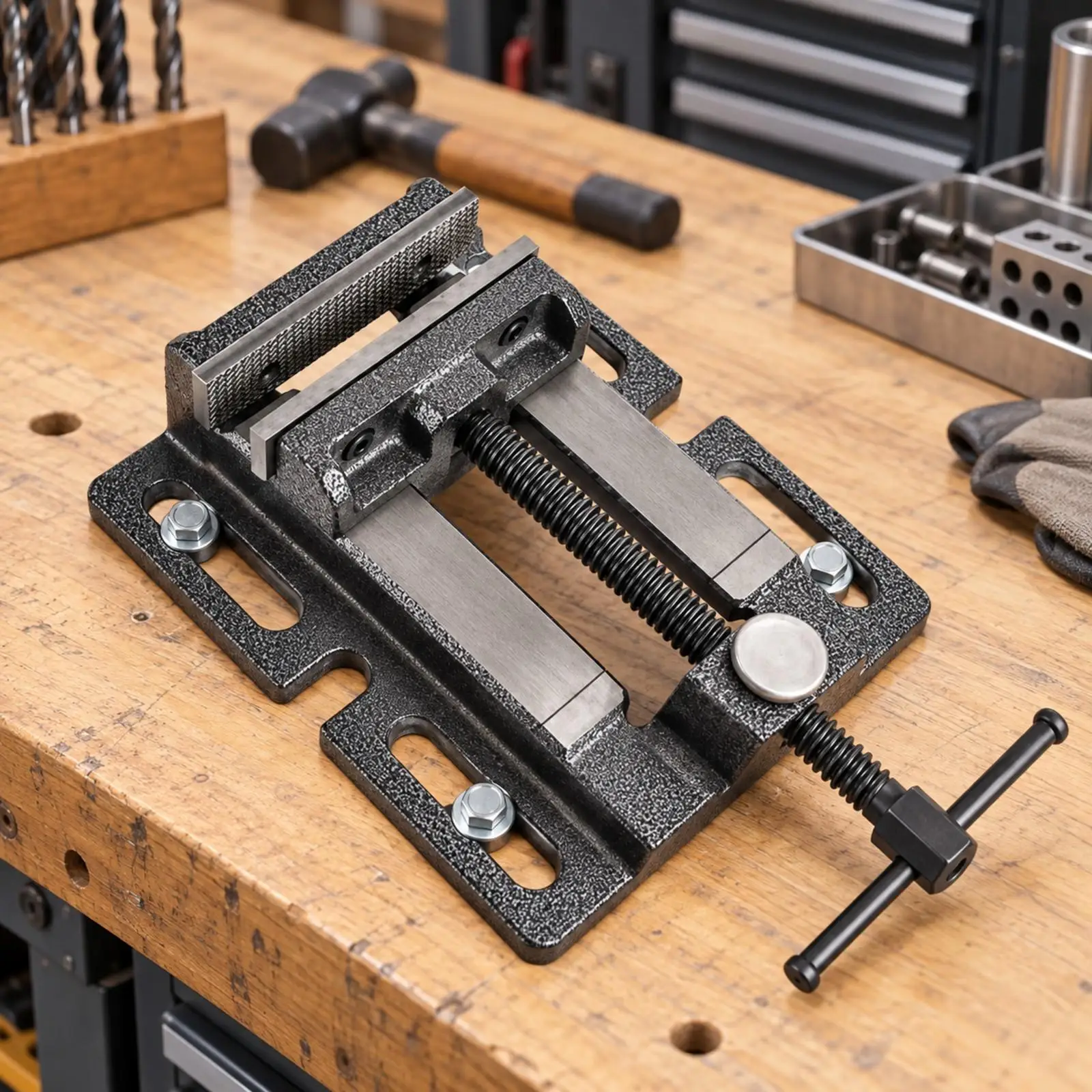 Fast Adjusting Bench Vise Clamp with Crossbar Handle Cast Iron Base Carbon Steel Grips for Home Garage Machining Needs