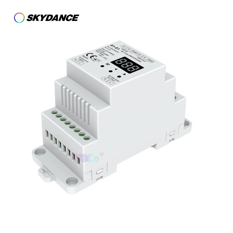 S1-D1 AC DMX512 Dimmer DIN rail 1CH*2A AC100-240V 480W RDM Triac DMX Dimmer, 110V 220V Numeric display DMX 512 LED controller