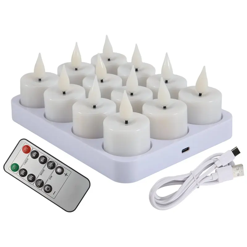 Y42A-Battery Operated LED Flickering Tea Lights Candles 12Pcs Rechargeable Flameless Votive Tea Lights