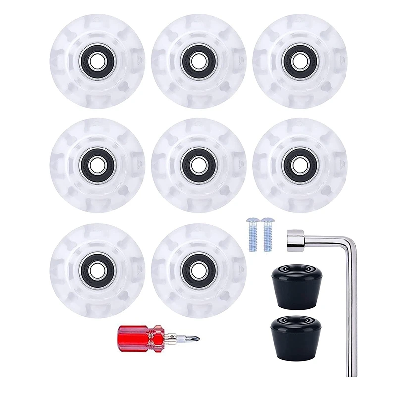 

8 Pcs 82A Roller Skate Wheels with Bearings and 2 Toe Blocks for Double-Row Skating,Quad-Skating for Outdoor or Indoor