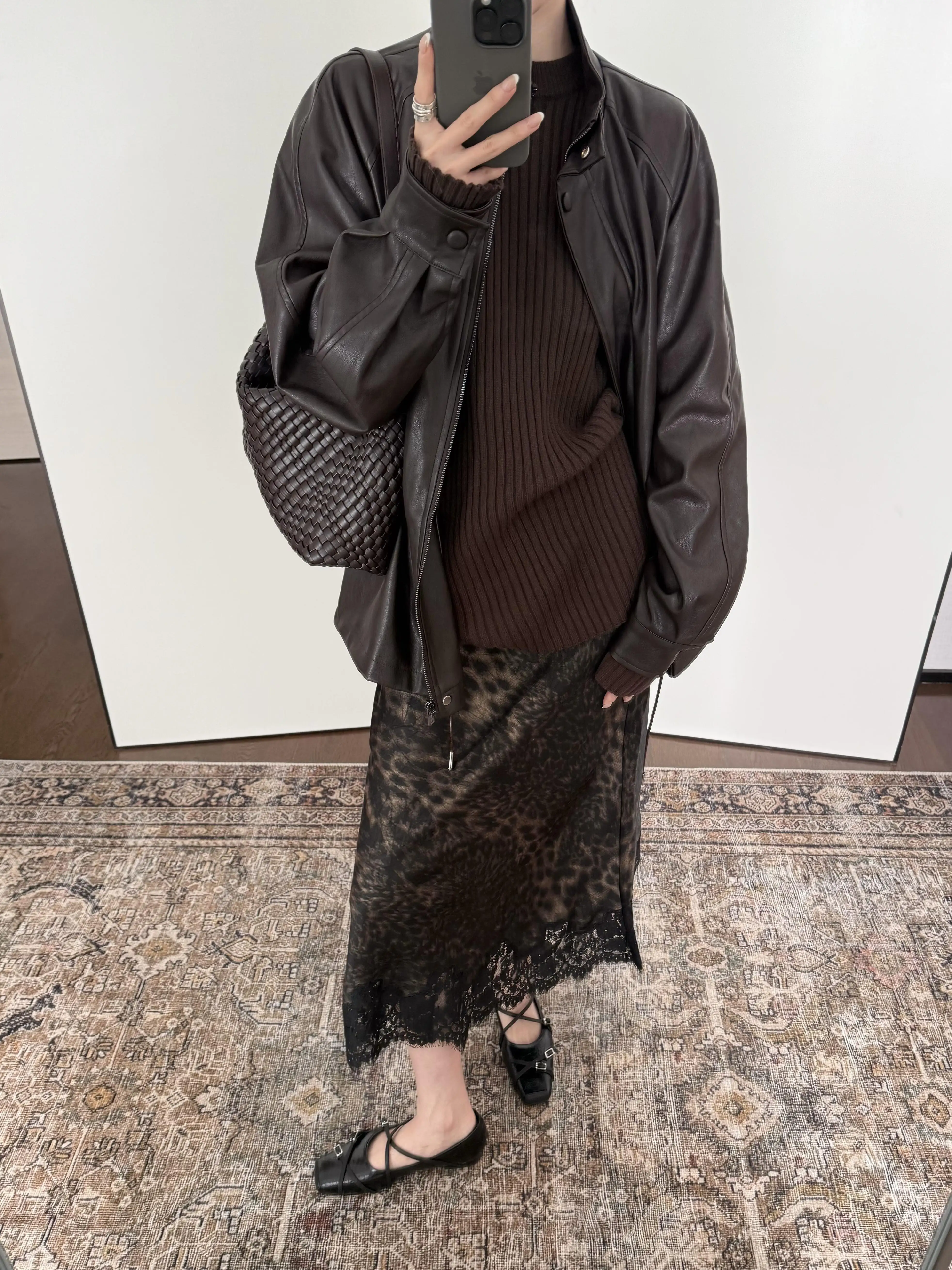 

Trendy Casual Leopard Print Lace Panel Midi Skirt Women's Spring Autumn New Style Versatile High Quality Mid-Length Skirt