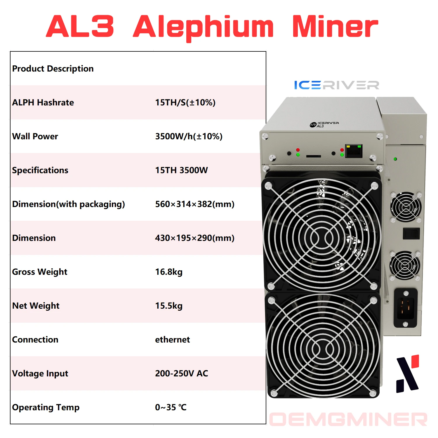 Baru IceRiver ALPH AL3 15/s 3500W alph AL3 Alephium Miner ALPH Miner ALPH AL3 15 Asic Miner