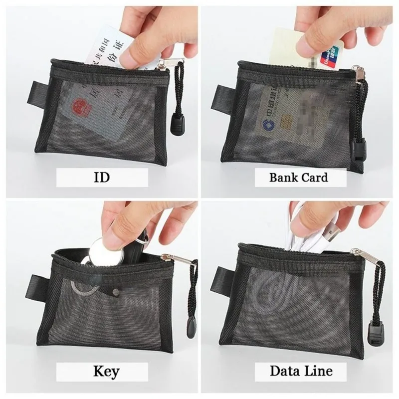 3/1Pcs Mini Mesh Zipper Pouch Nylon portamonete portatile auricolare Cable Organizer porta carte di credito School Office Storage Bags