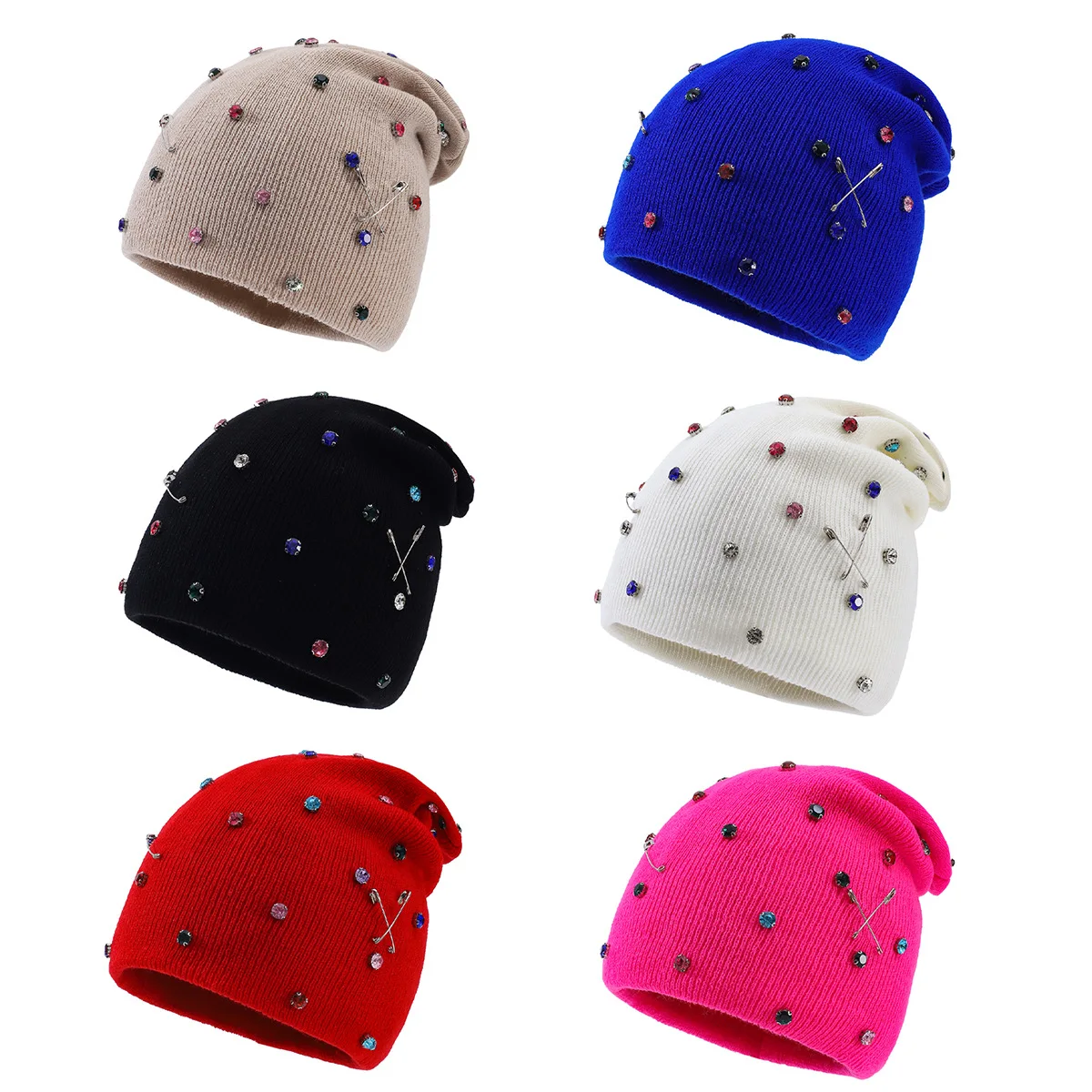 Unisex Winter Knitted Beanie Hat Fashion Rhinestone Berets Wool Skullies Cap Keep Warm Ear Protector Y2K Kpop Cold Ski Hats