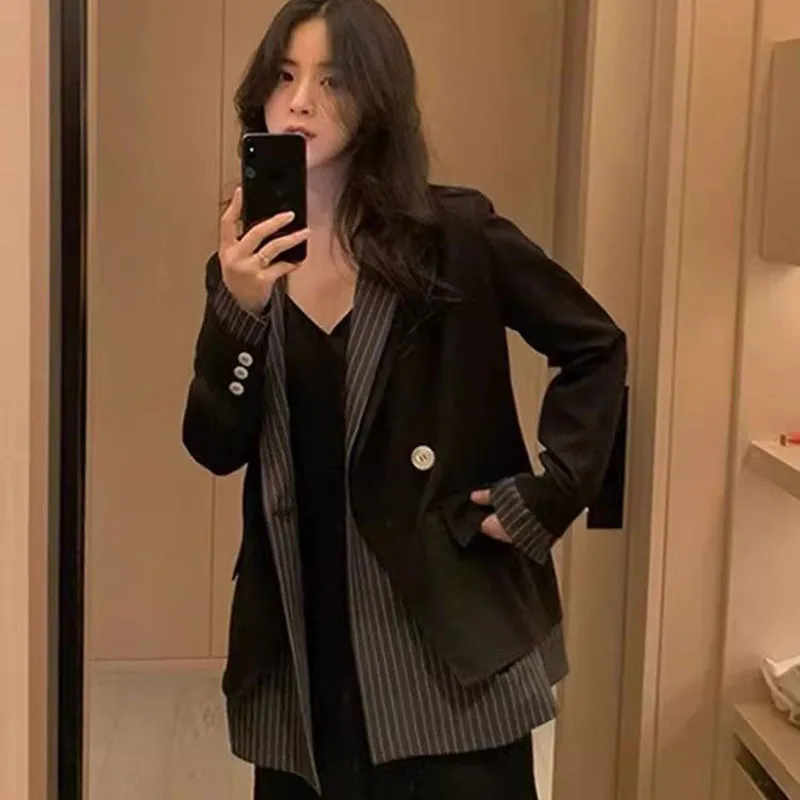 

Spring Autumn Fake Two Pieces Blazers Jacket Women 2025 New Korean Suit Coat Female Fashion Office Blazer Outerwear Ladies Tops