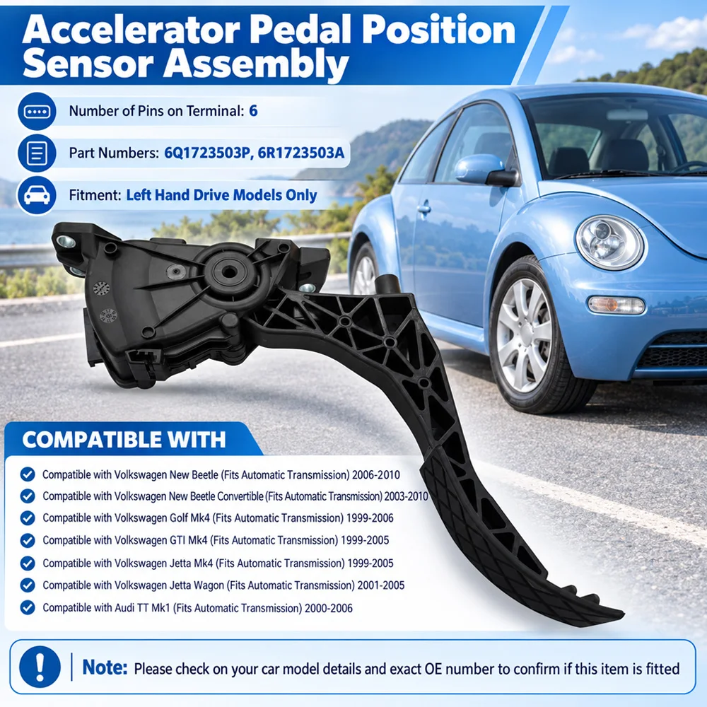 6 Pins Accelerator Pedal Position Sensor Assembly  For VW Beetle Golf GTI Jetta Mk4 Audi TT Mk1 6Q1723503P, 6R1723503A