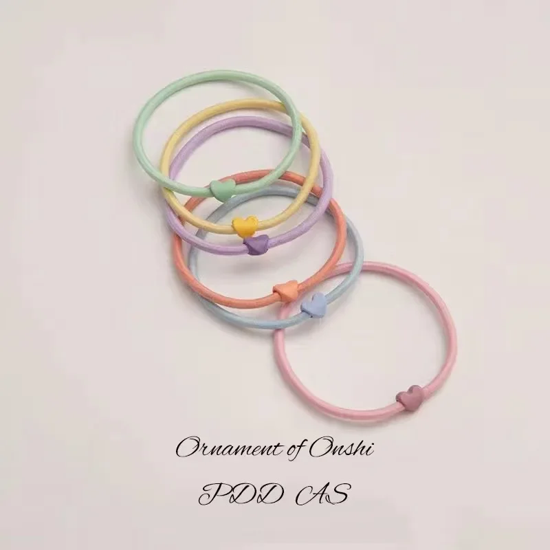 10Pcs Non-destructive Candy Colored Heart-shaped Girl Hair Loop Children's Rubber Band Women's High Elasticity Basic Hair Rope