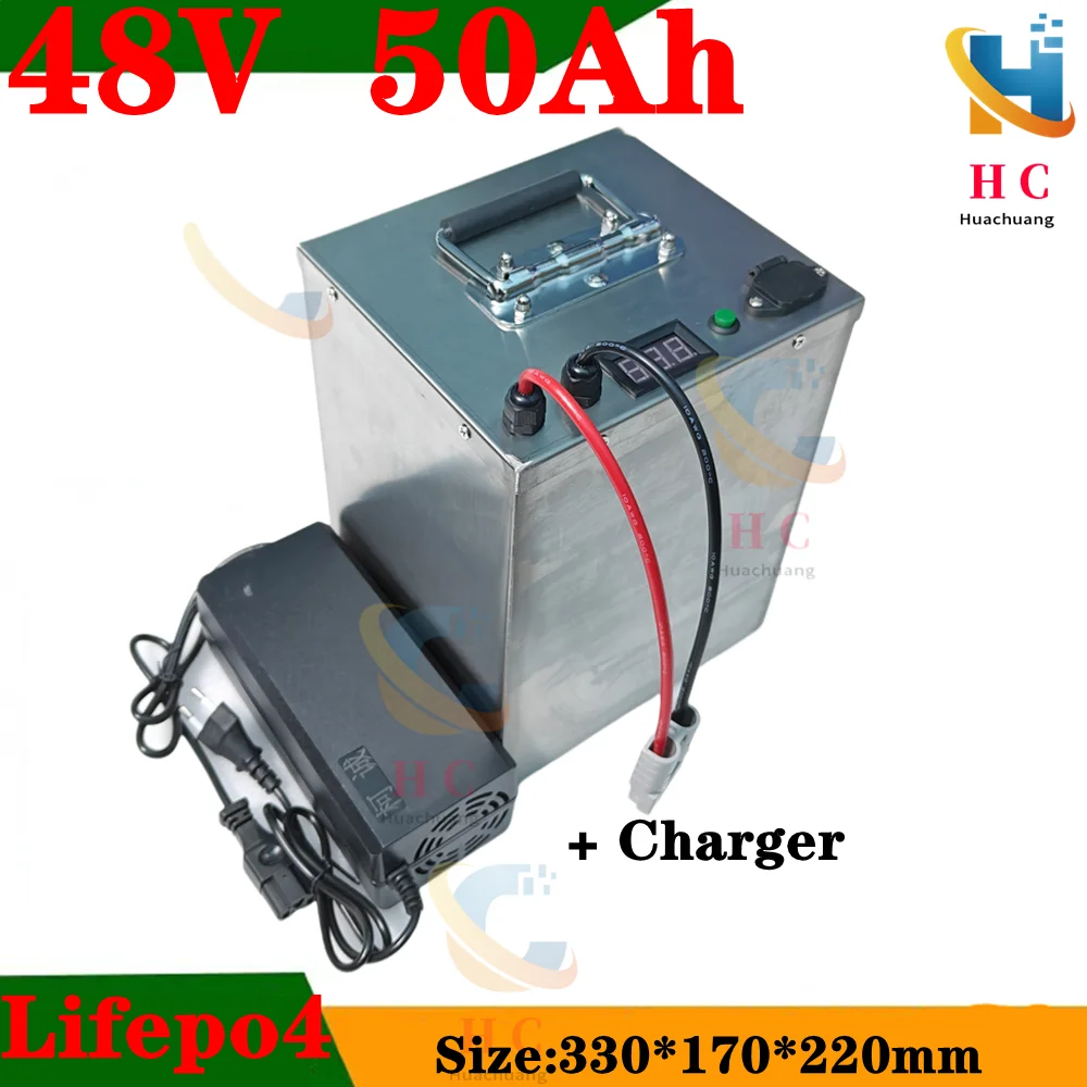 Batterie LiFePO4 haute capacité, 48V, 50Ah, 40Ah, BMS 3000W, stockage d'énergie pour voiture, navette AGV, chargeur 10A inclus